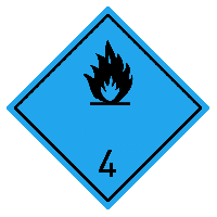 Знак опасности "Вещества, выделяющие воспламеняющиеся газы при взаимодействии с водой" 4 класс