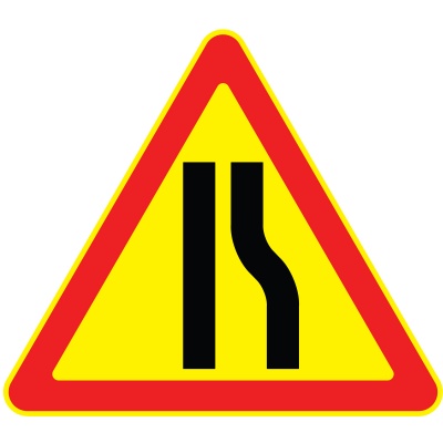 Временный знак 1.20.2 "Сужение дороги справа"